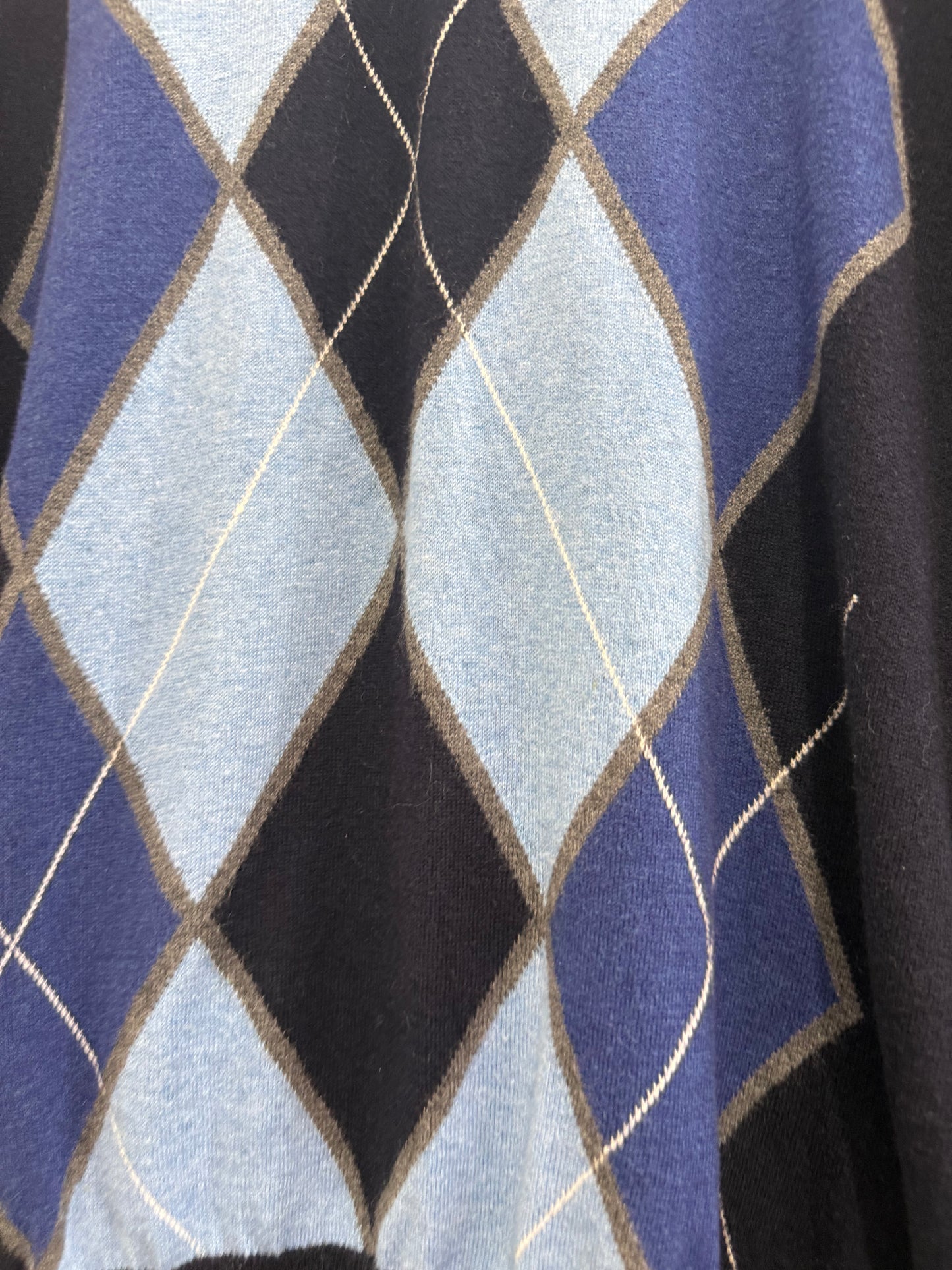 Vintage 90s Tommy Hilfiger argyle v neck cotton cashmere jumper/ sweater. Blue. Size Medium.