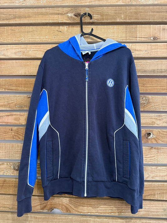 Vintage 90s Volkswagen motorsports Spell-out hoodie. Hooded sweater. Blue. Size Large.