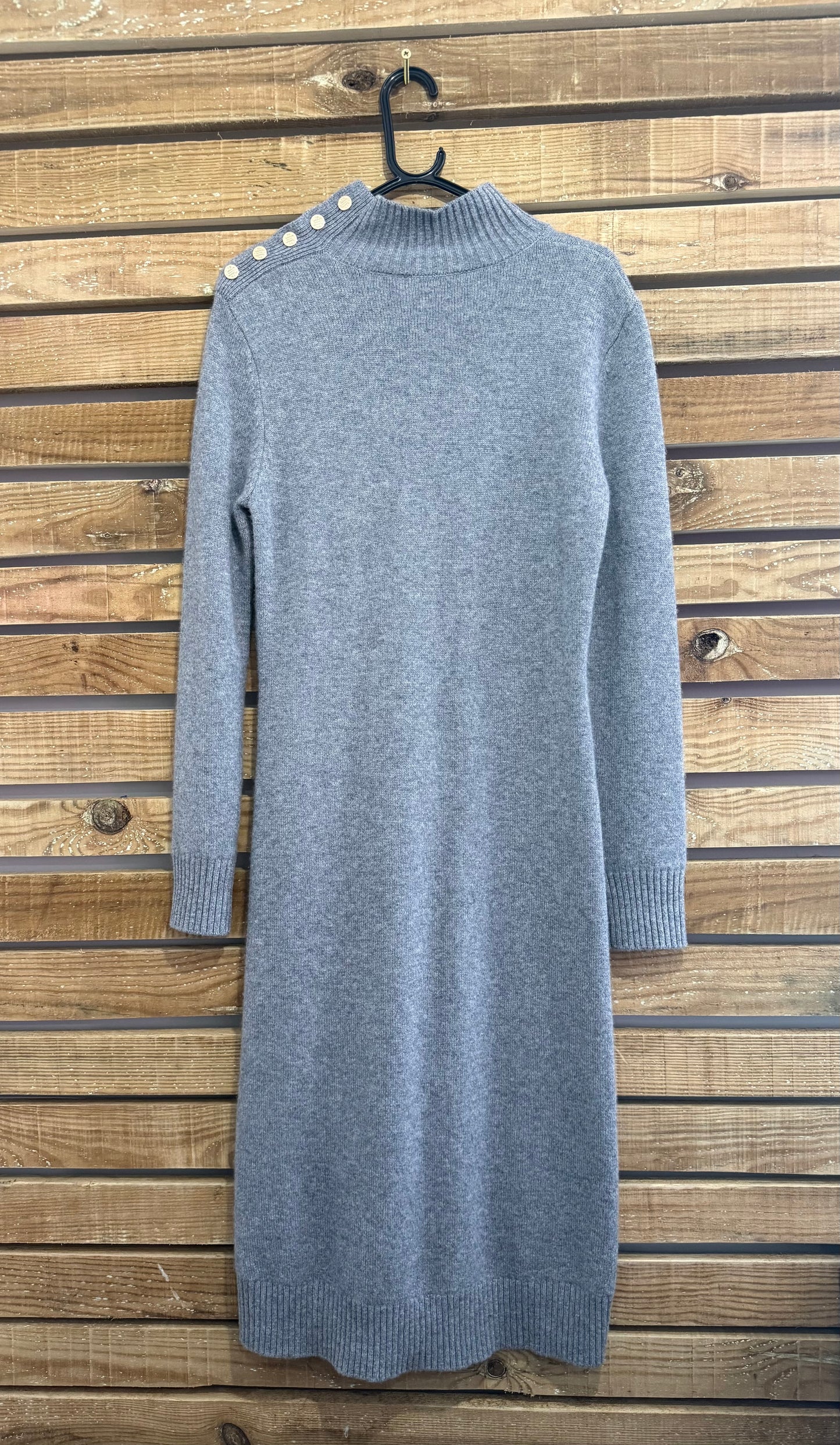 Maje Rachir Cashmere-Blend Turtleneck Midi Dress. Knitted jumper dress. Grey.