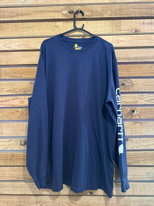 Carhartt long sleeved t-shirt. Spell-out. Navy. Workwear/ cowboy/ USA. Size XL Tall.