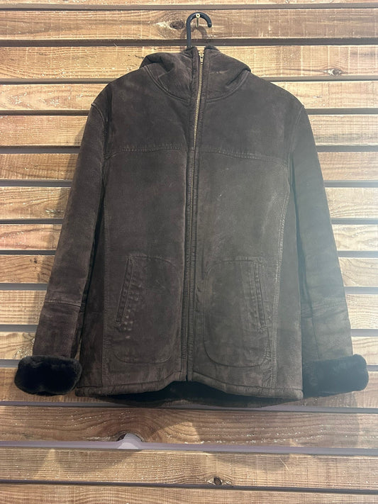 Vintage 90s shearling leather jacket. Brown sheepskin. Size Medium.