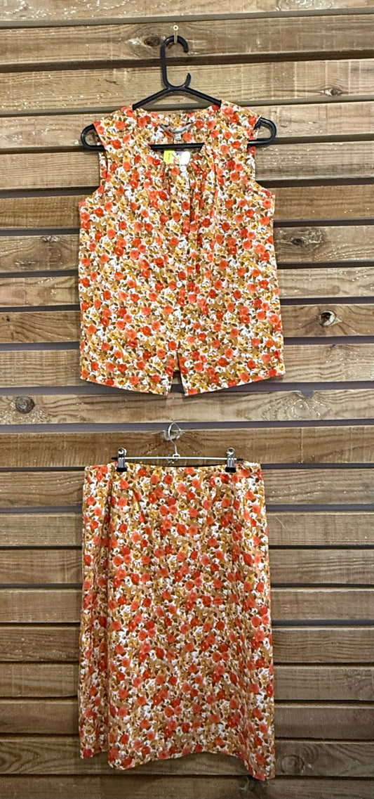 Vintage 80s Aquascutum Two-Piece Set – Floral Skirt & Top, Summer Outfit. Size UK10