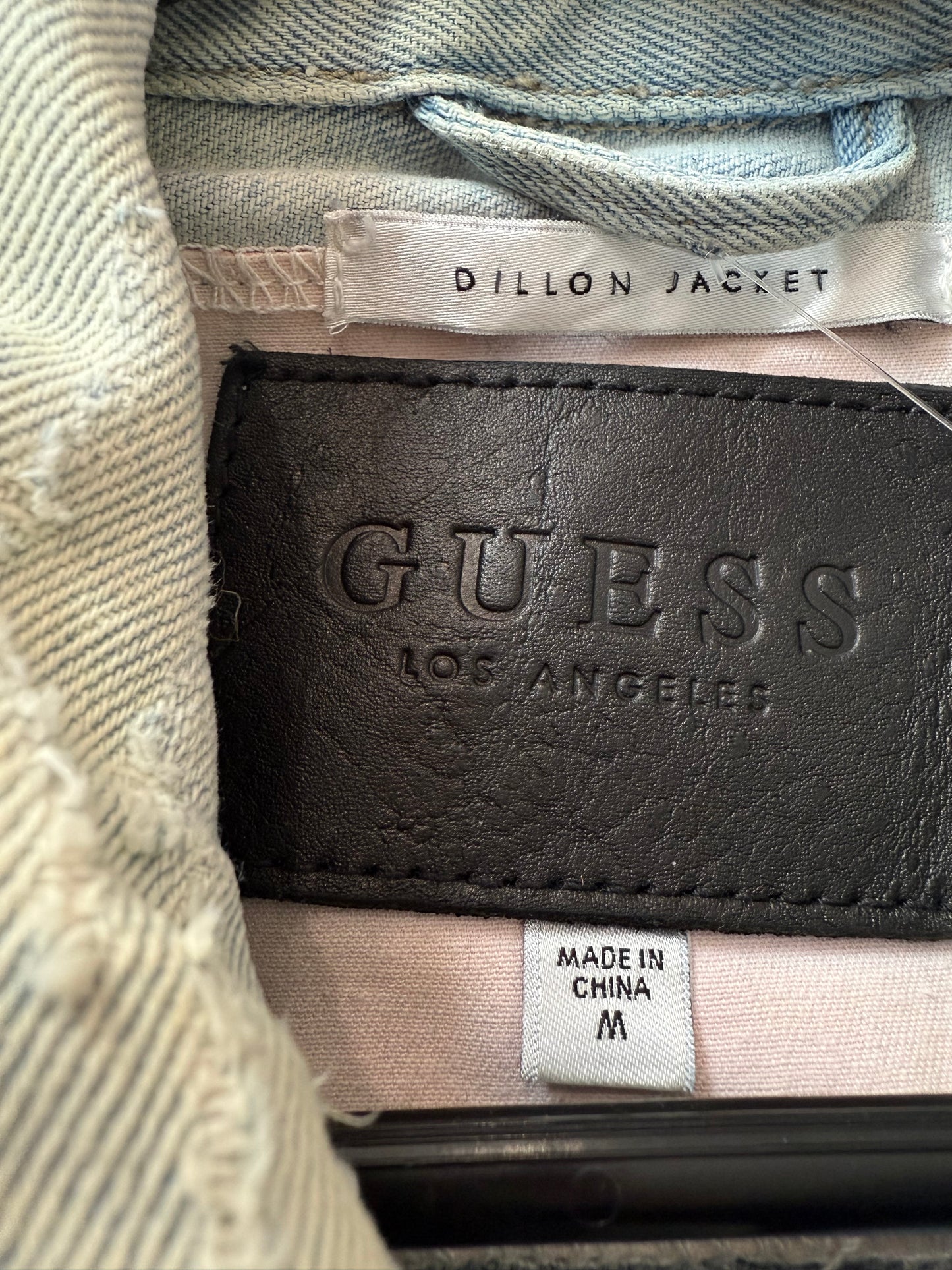 Vintage Y2K Guess blue denim jacket. Size medium. Distressed/painted. Festival.
