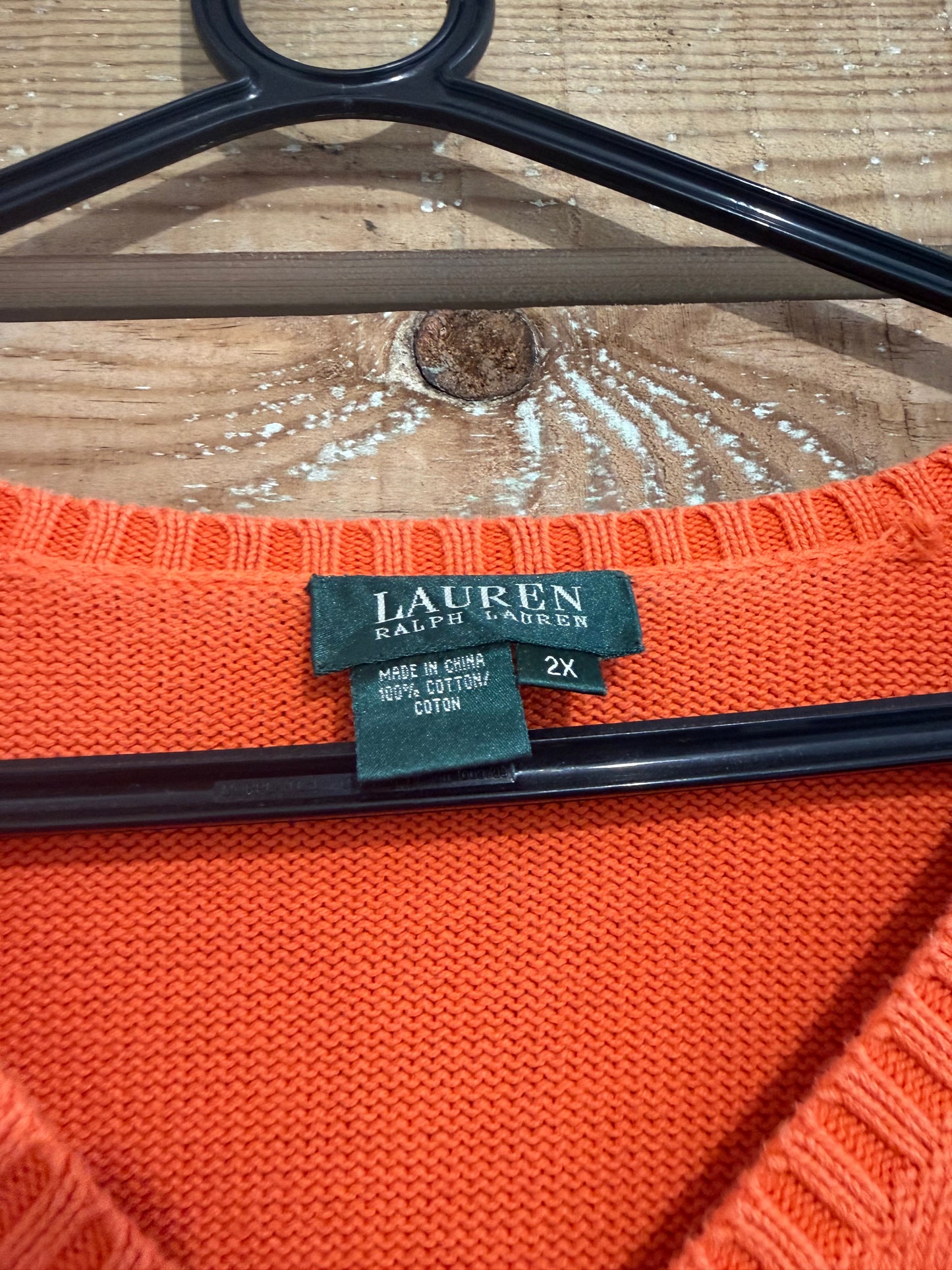 Vintage 90s Ralph Lauren V Neck jumper/ sweater. Orange. Cotton. Size XXL.
