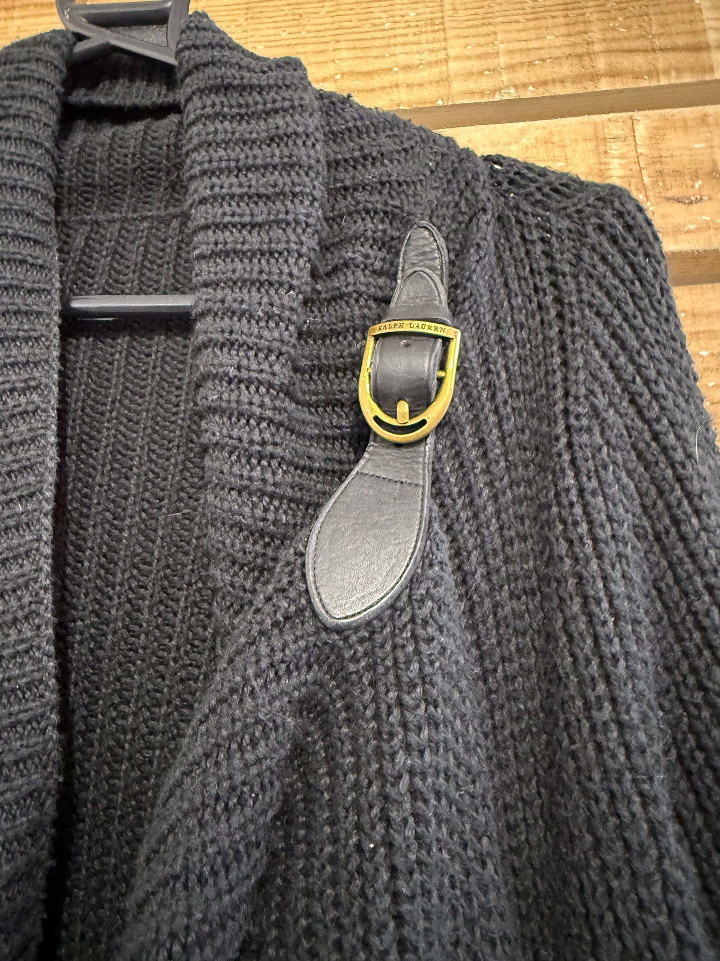 Vintage 90s Ralph Lauren buckle poncho/ shawl/ cape. Preppy/ equestrian. Black. Size medium.