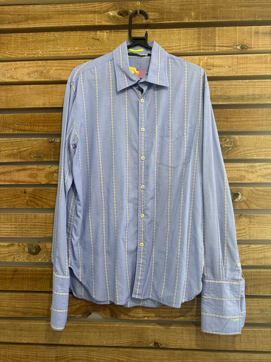 Paul Smith Dress Shirt - French Cuffs, Size XL. Blue stripe.