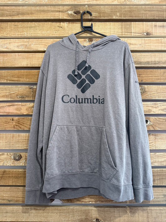 Vintage 90s Columbia Spell-out hoodie/ hooded sweater. Grey. Size XXL.