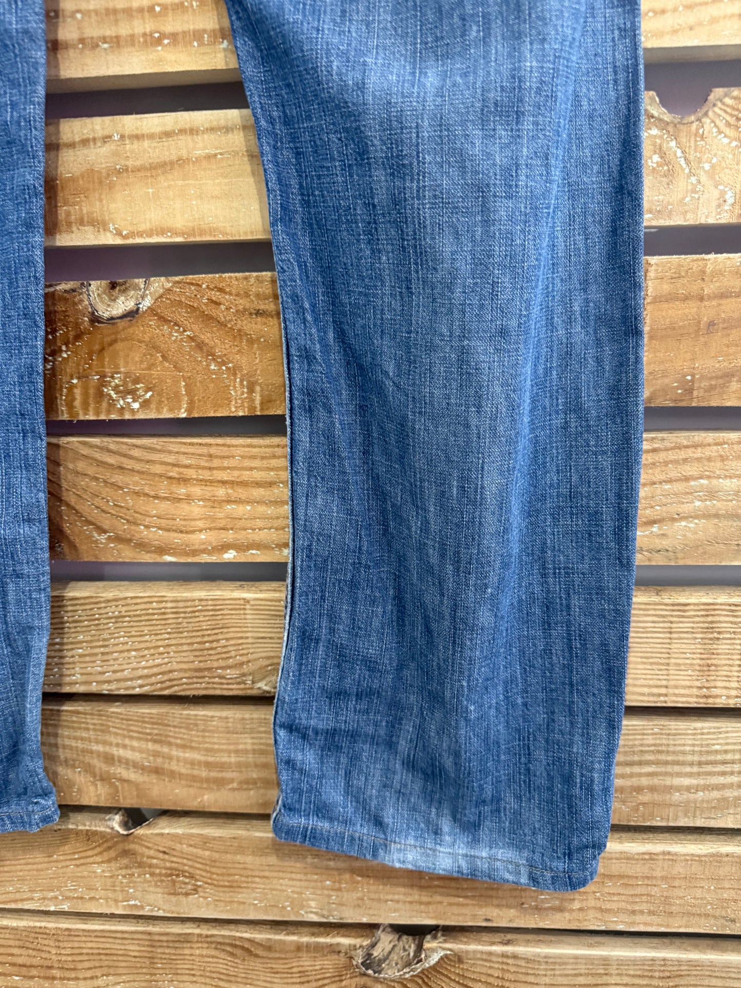 Vintage 90s Moschino Blue - Peace sign jeans. Waist 34” leg 30”