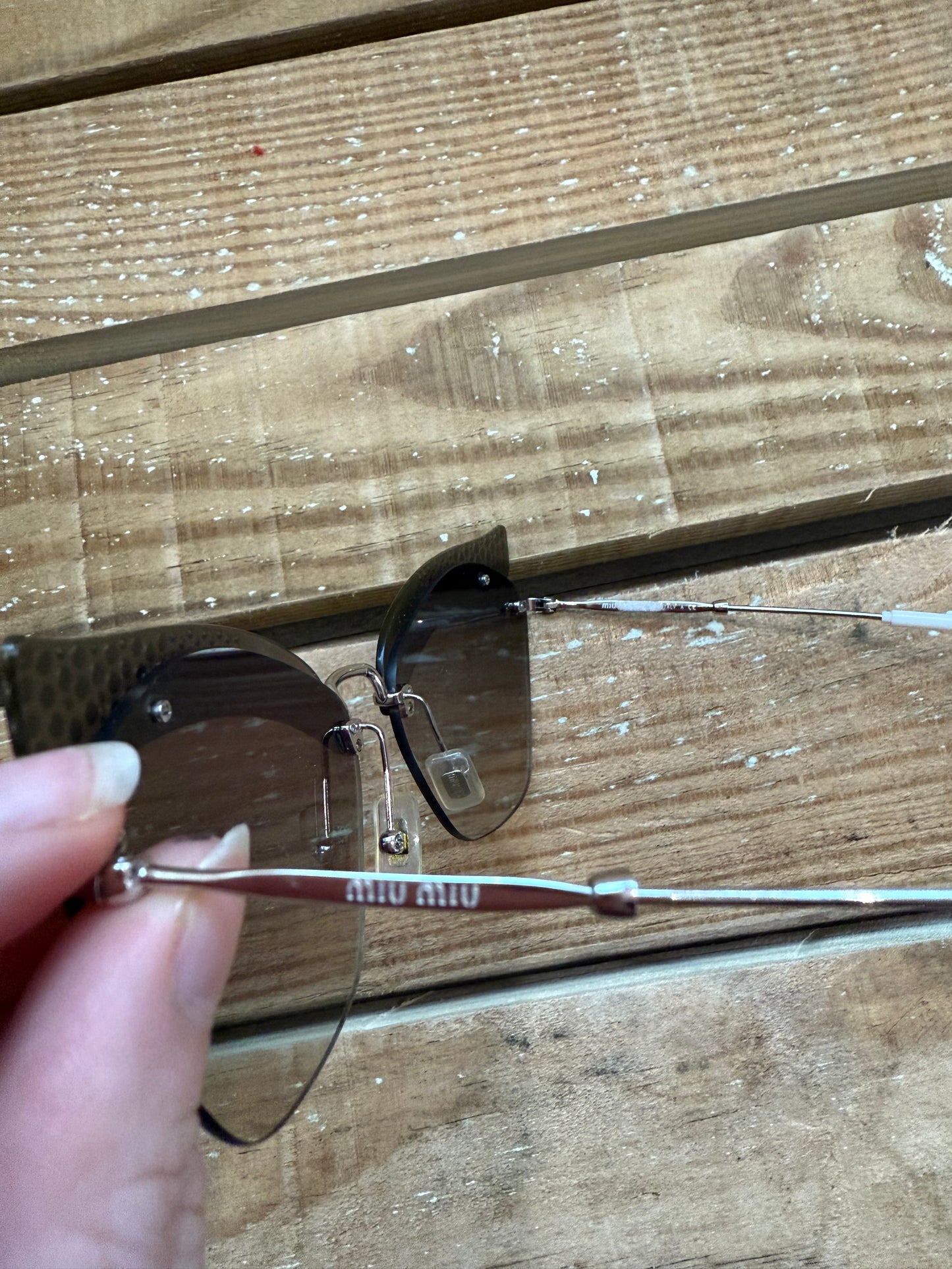 MIU MIU 56T NOIR MU56TS Silver Crystal Pave Strass Rimless Runway Sunglasses. Cat eye.