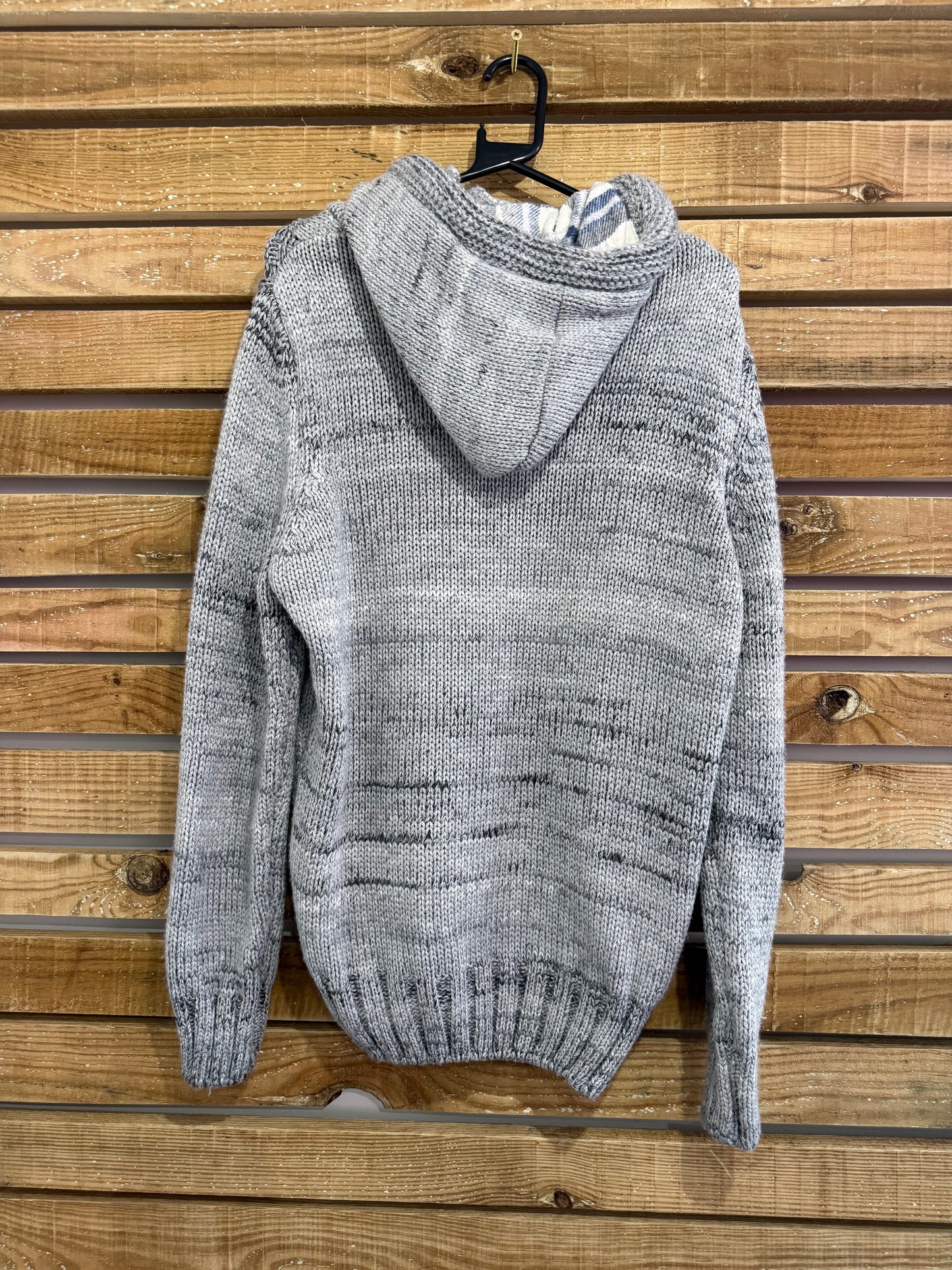 Vintage Y2K Leif Nelson knitted hoodie/ hooded sweater. Grey. Size Large.