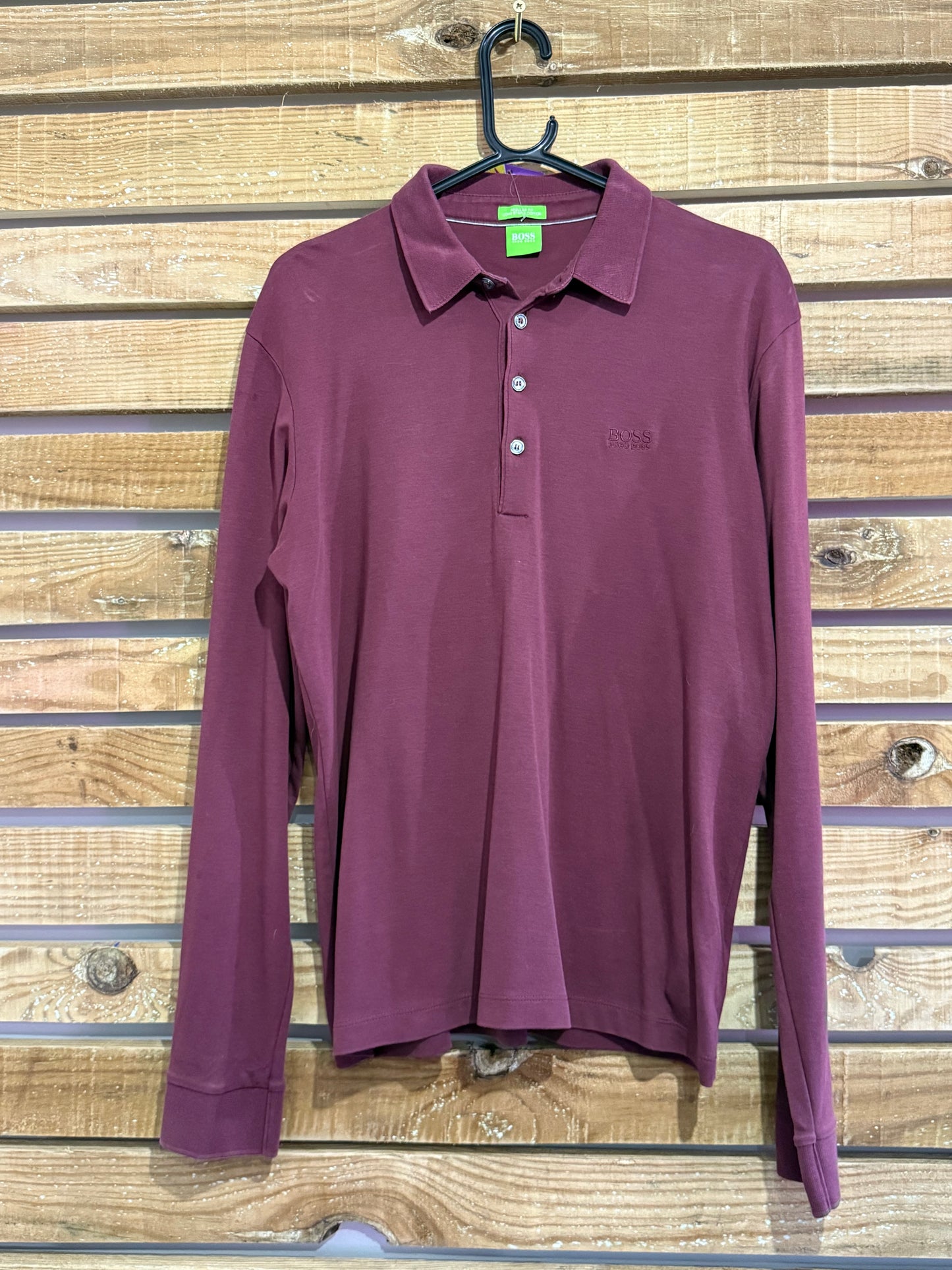 Hugo boss long sleeved polo shirt. Size Medium. Burgundy.