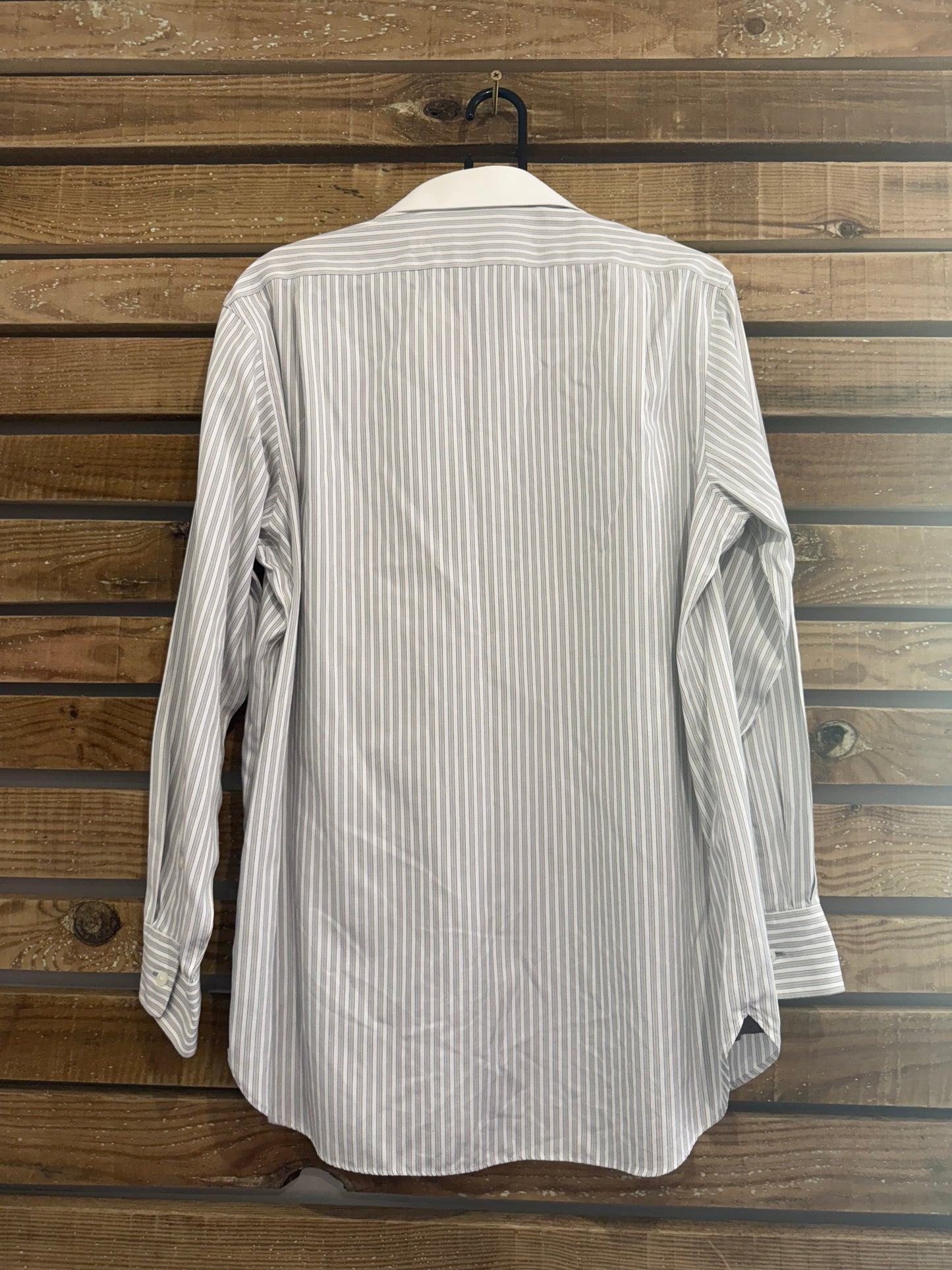 Vintage 80s Black Brown striped button up shirt. Size Large