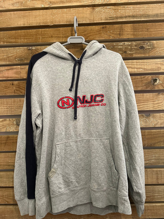 Vintage 90s Nautica Spell-out hoodie. Hooded sweater. Grey. Size Large