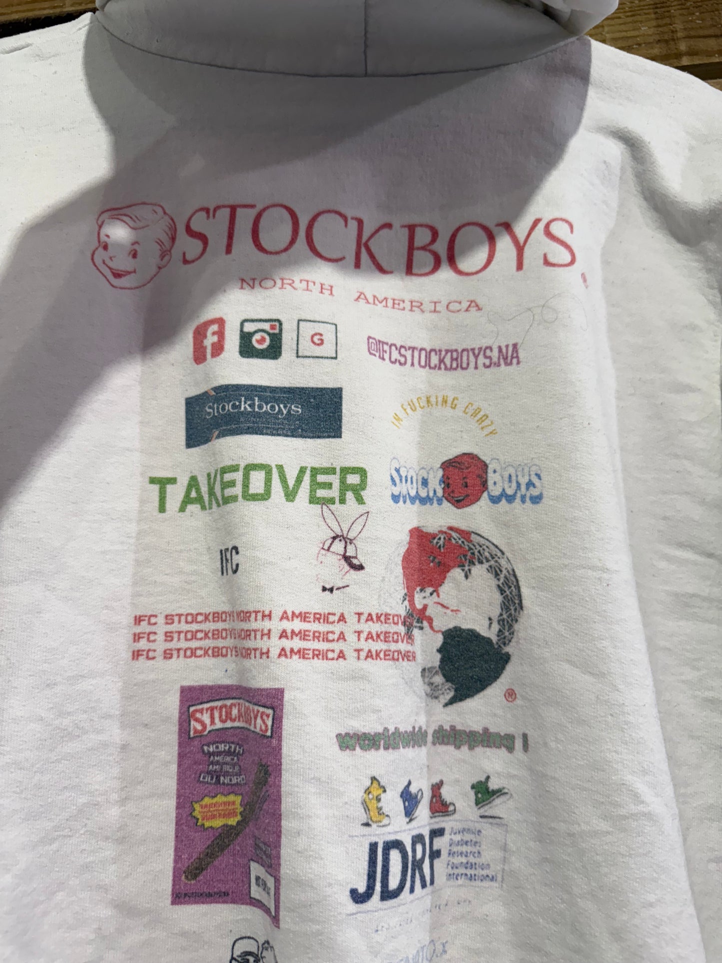 Vintage Y2K Champion Stockboys hoodie/ hooded sweater. White. Size Small.