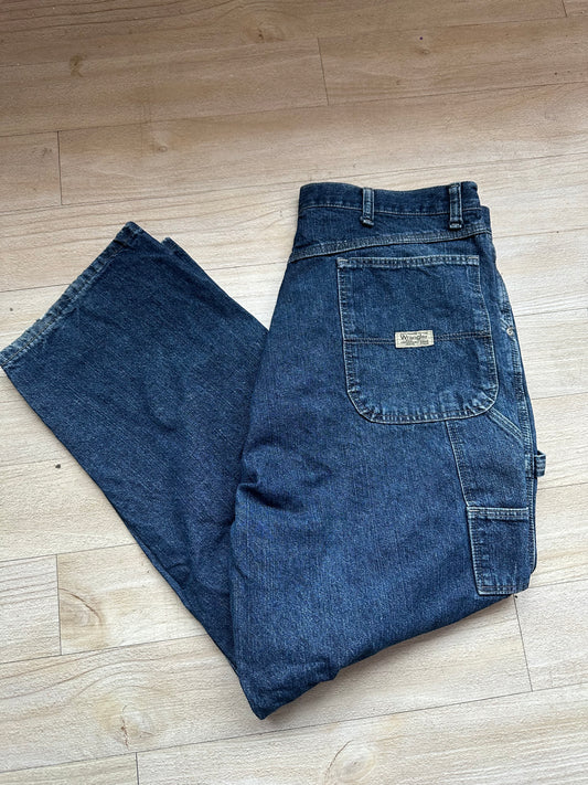 Vintage 90s wrangler carpenter blue denim jeans. Baggy/ skater. Waist 36”, leg 30”