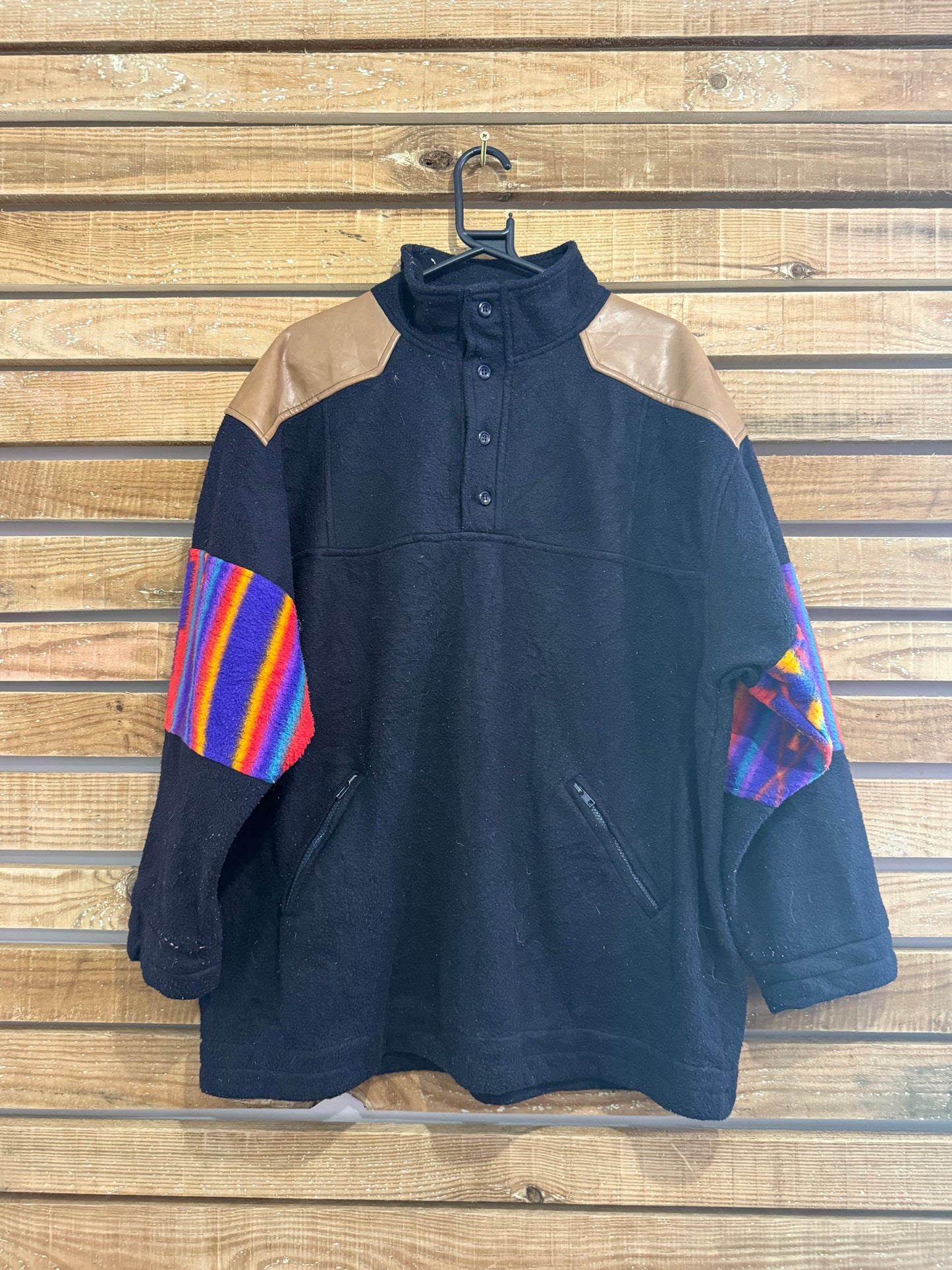 Vintage 90s colourful patterned fleece. 1/4 button up. Size Large.