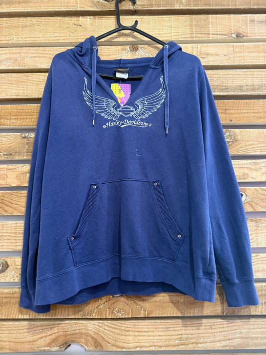 Vintage Y2K Harley-Davidson motorbike Spell-out hoodie. Hooded sweater. Navy. Size XL.