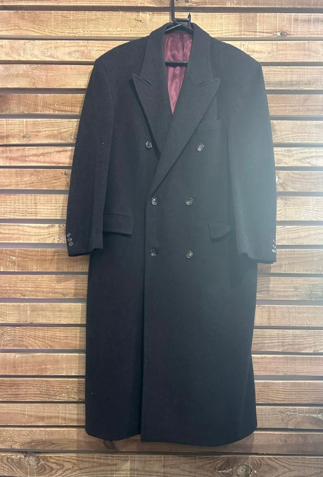 Vintage 80s Wool & Cashmere double breasted Coat. Navy. Size large.