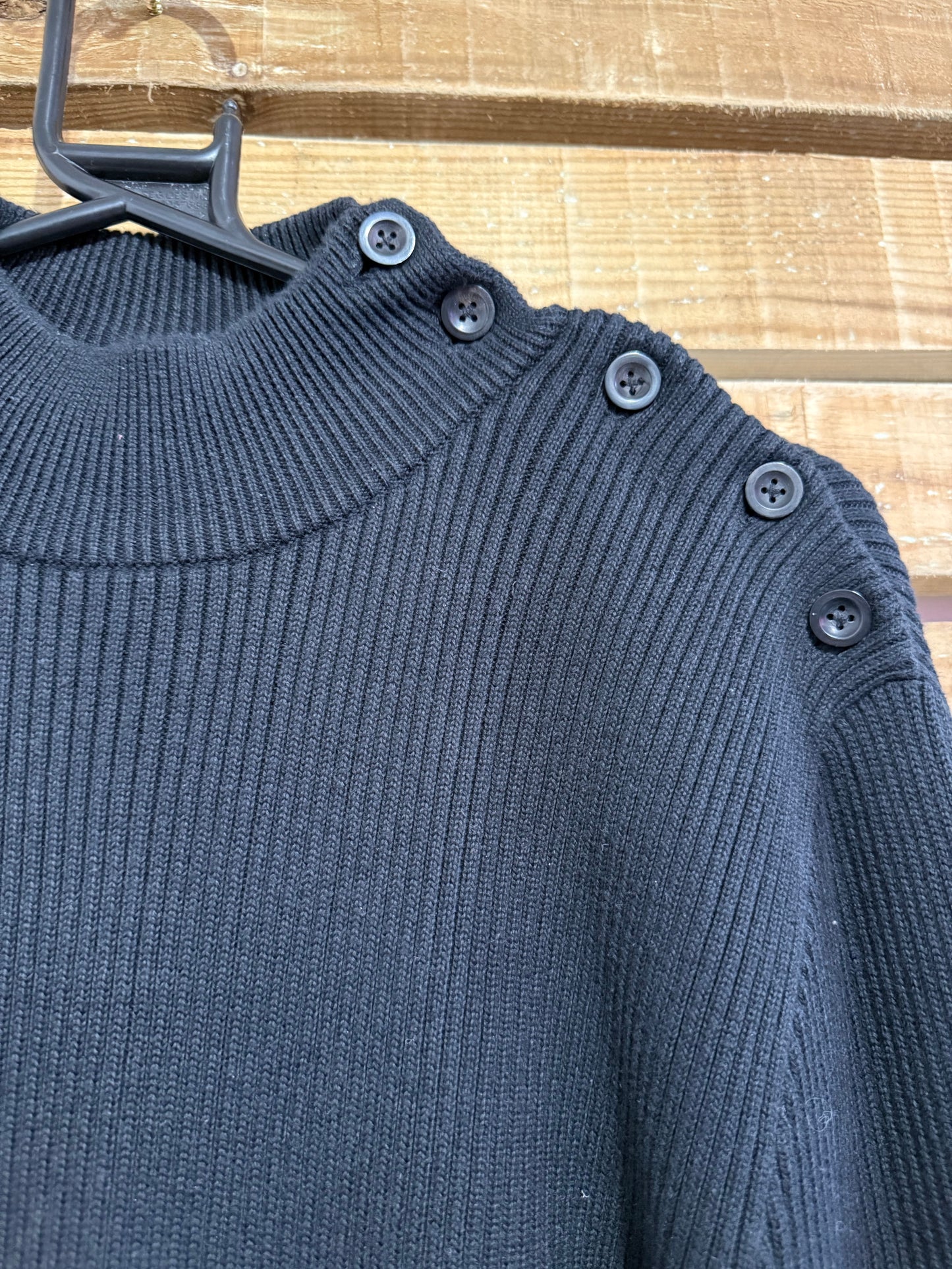 Vintage 90s Ralph Lauren button up knit crewneck jumper/ sweater. Black. Size Large.
