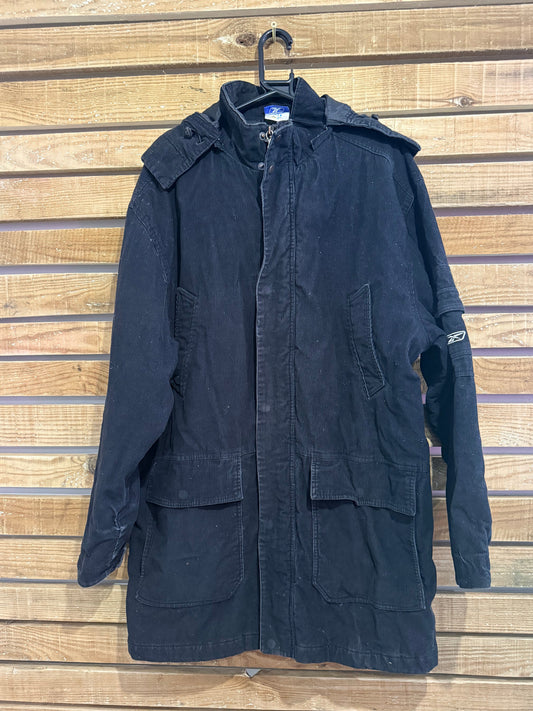 Vintage 90s Reebok cord/ corduroy denim hooded coat/jacket. Size XL.