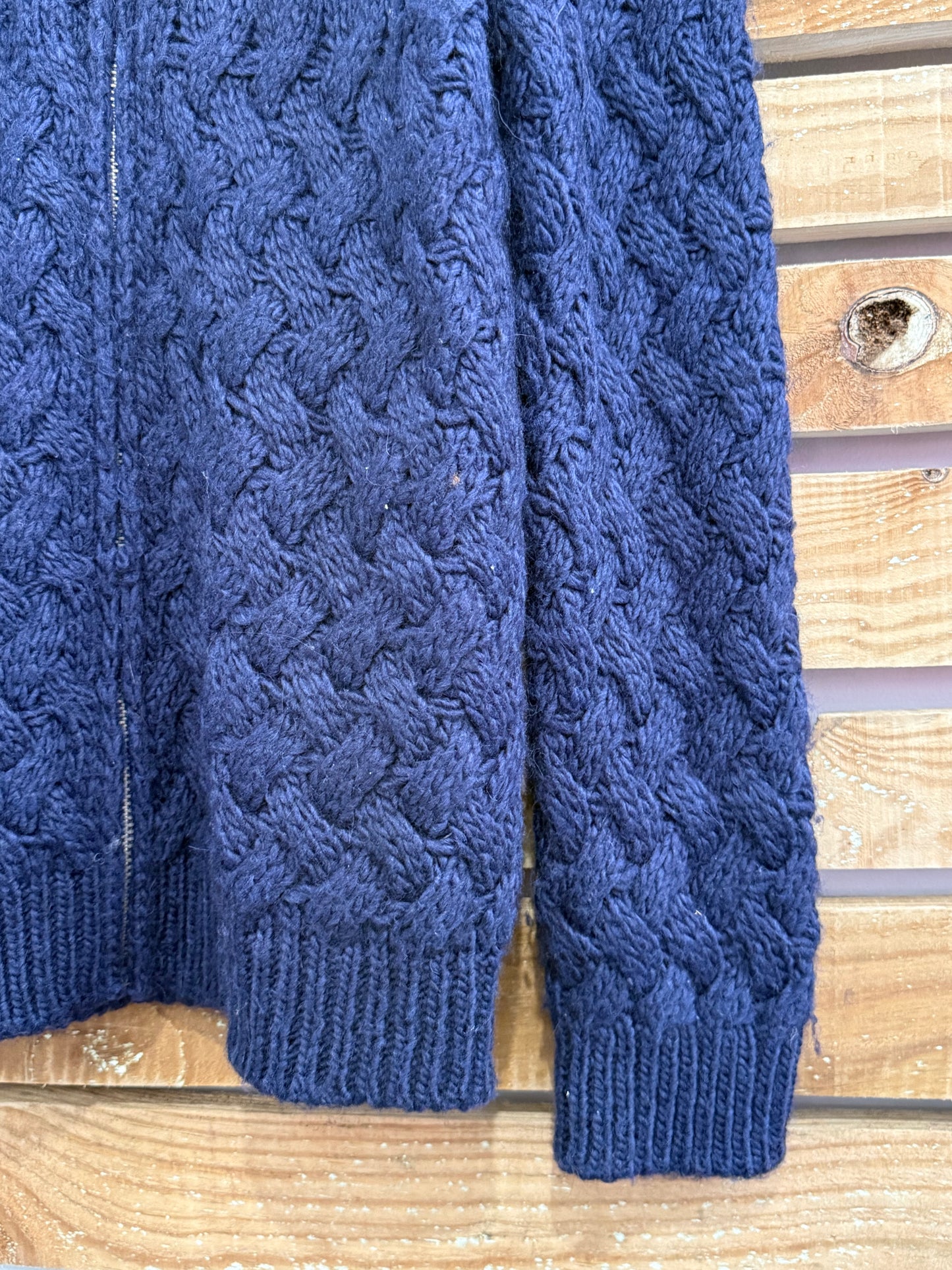 Vintage Y2K Benneton zip up wool knit cardigan/ jumper. Blue. Size Medium.
