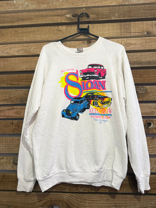Vintage 90s 18th Annual car show Sloan Autoshow. American spell-out sweater/ sweatshirt. USA. Size XL.