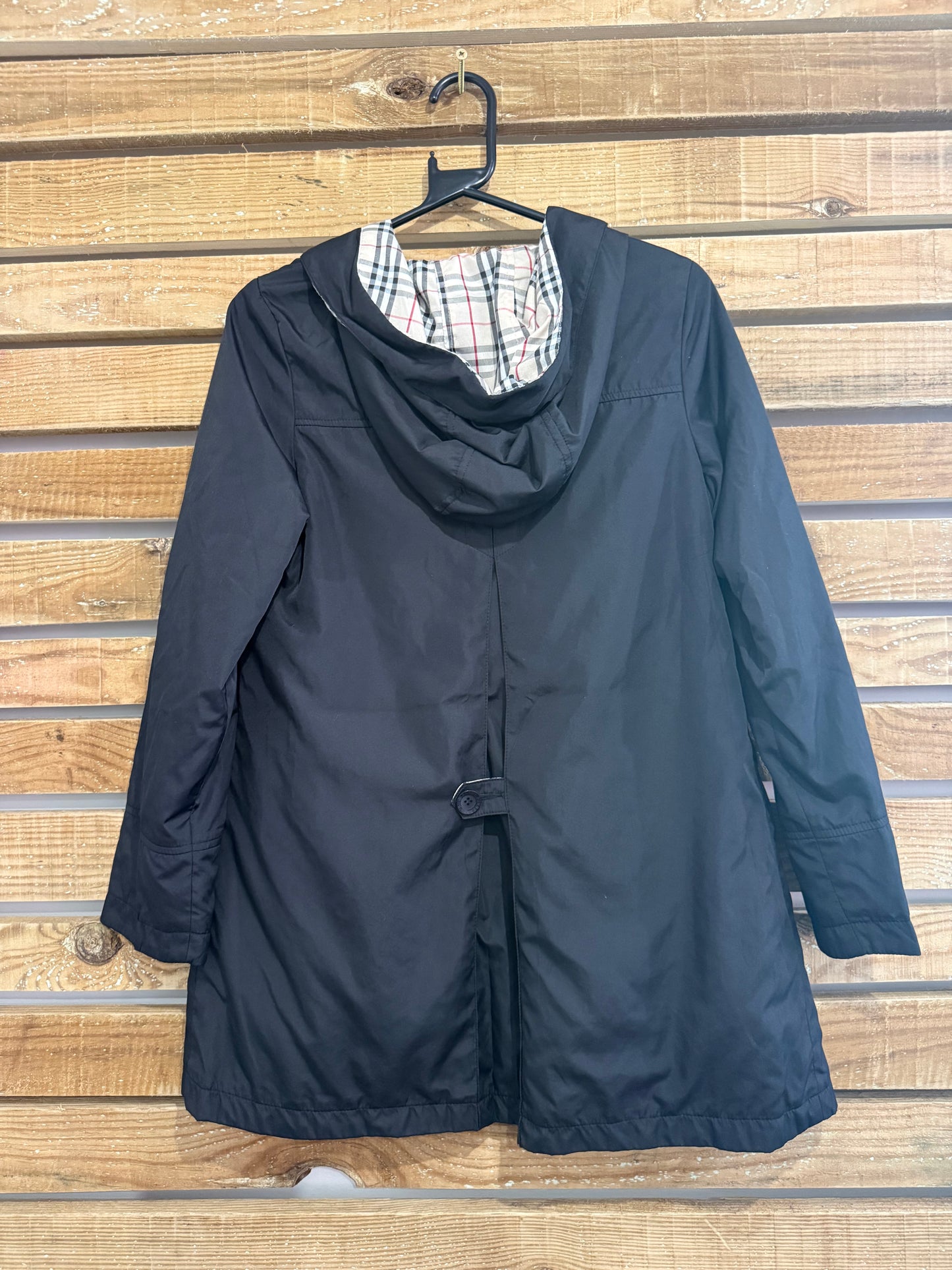 Vintage 90s Burberry nova check black rain jacket. Hooded. Size Medium.