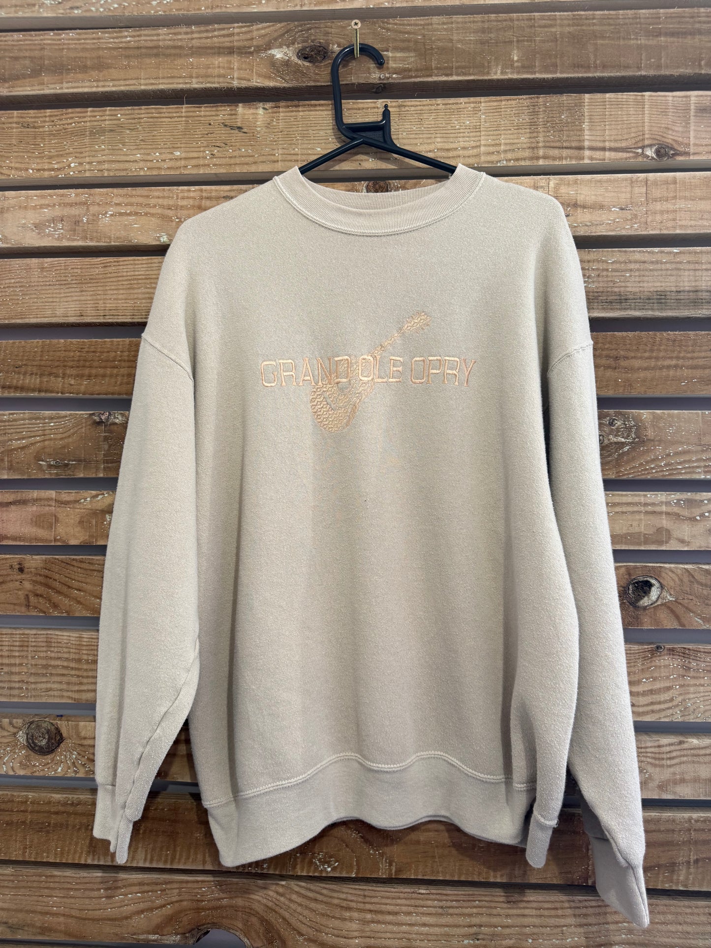 Vintage 80s Grand Ole Opry embroidered sweater/sweatshirt. Made in USA. Beige. Size Large.