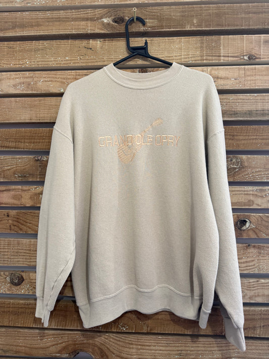 Vintage 80s Grand Ole Opry embroidered sweater/sweatshirt. Made in USA. Beige. Size Large.