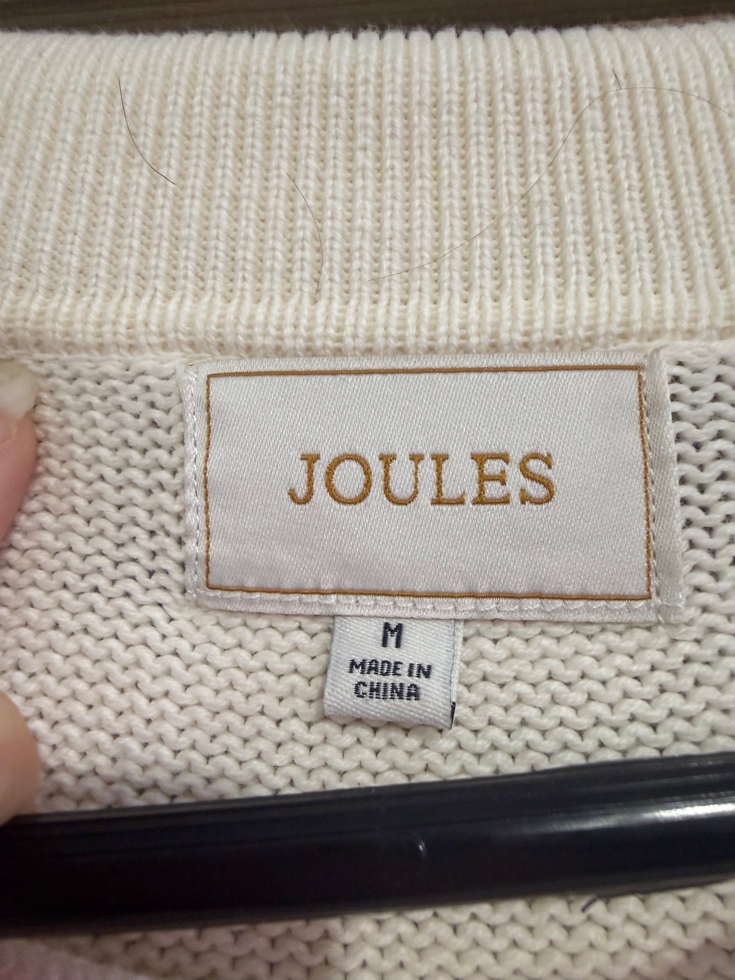Joules knit lace up collared cotton jumper/ sweater. Cream. Size Medium.