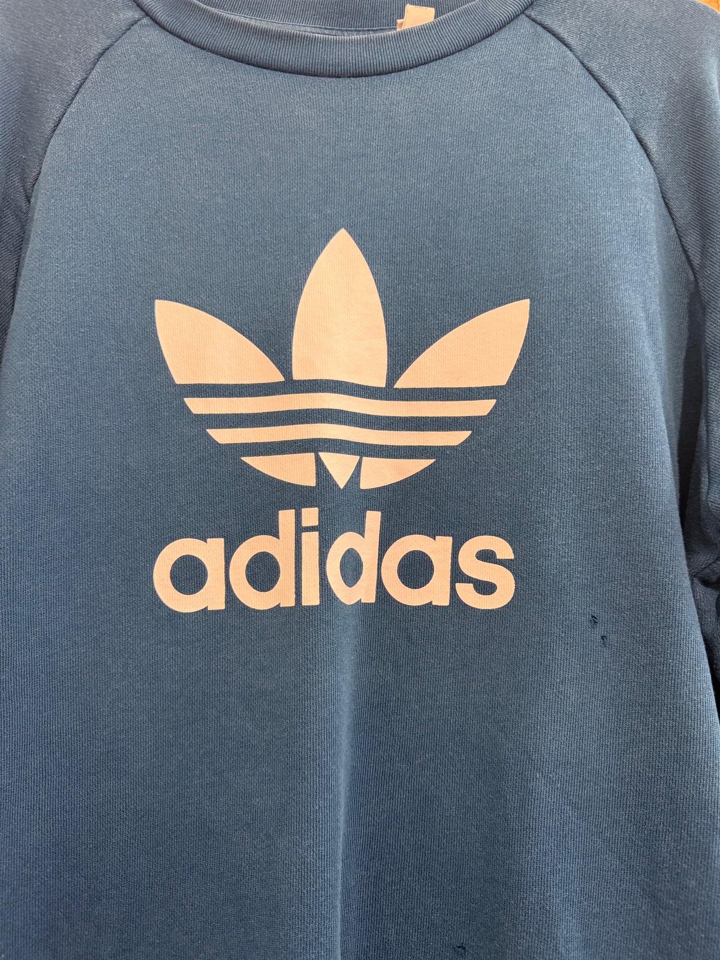 Vintage Y2K Adidas blue sweater/ sweatshirt. Size Large.