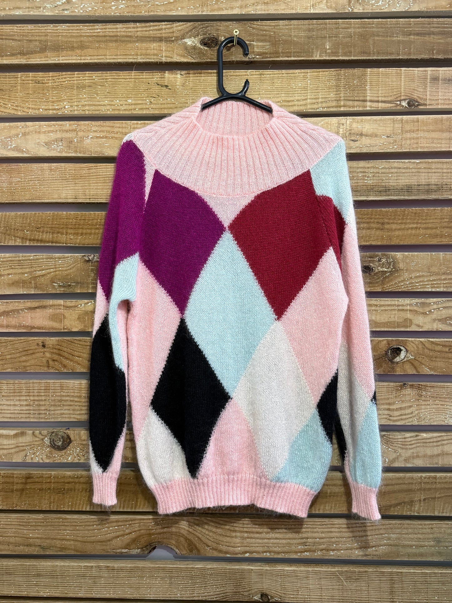 MSGM argyle mohair & wool pattern jumper. Pink. Size Small.