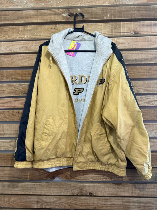 Vintage 90s NCAA Purdue Boilermakers reversible hooded sports waterproof coat/jacket. Size XL.