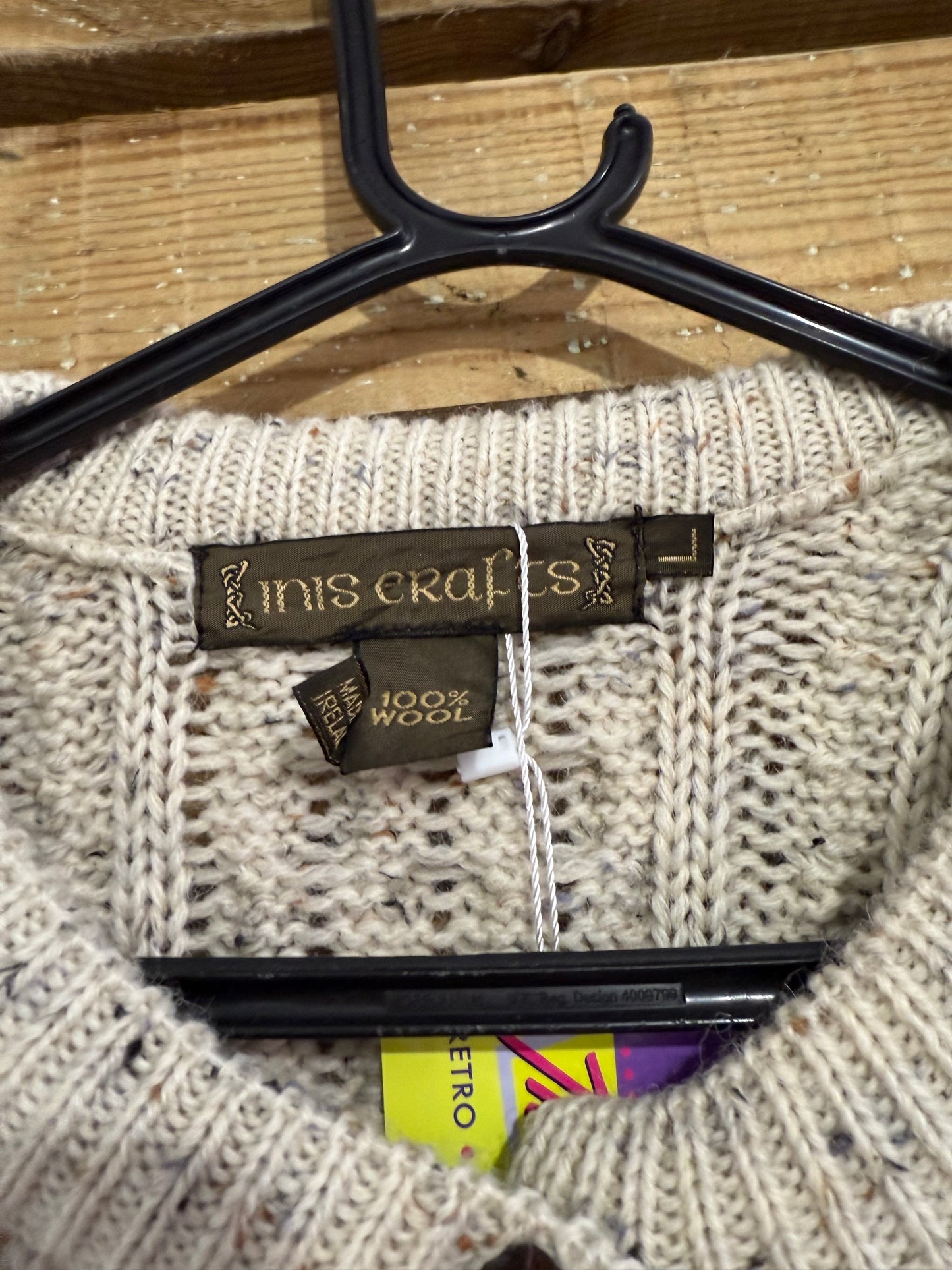 Vintage 90s Aran Knit Cream Cable Knit Cardigan. Size Large