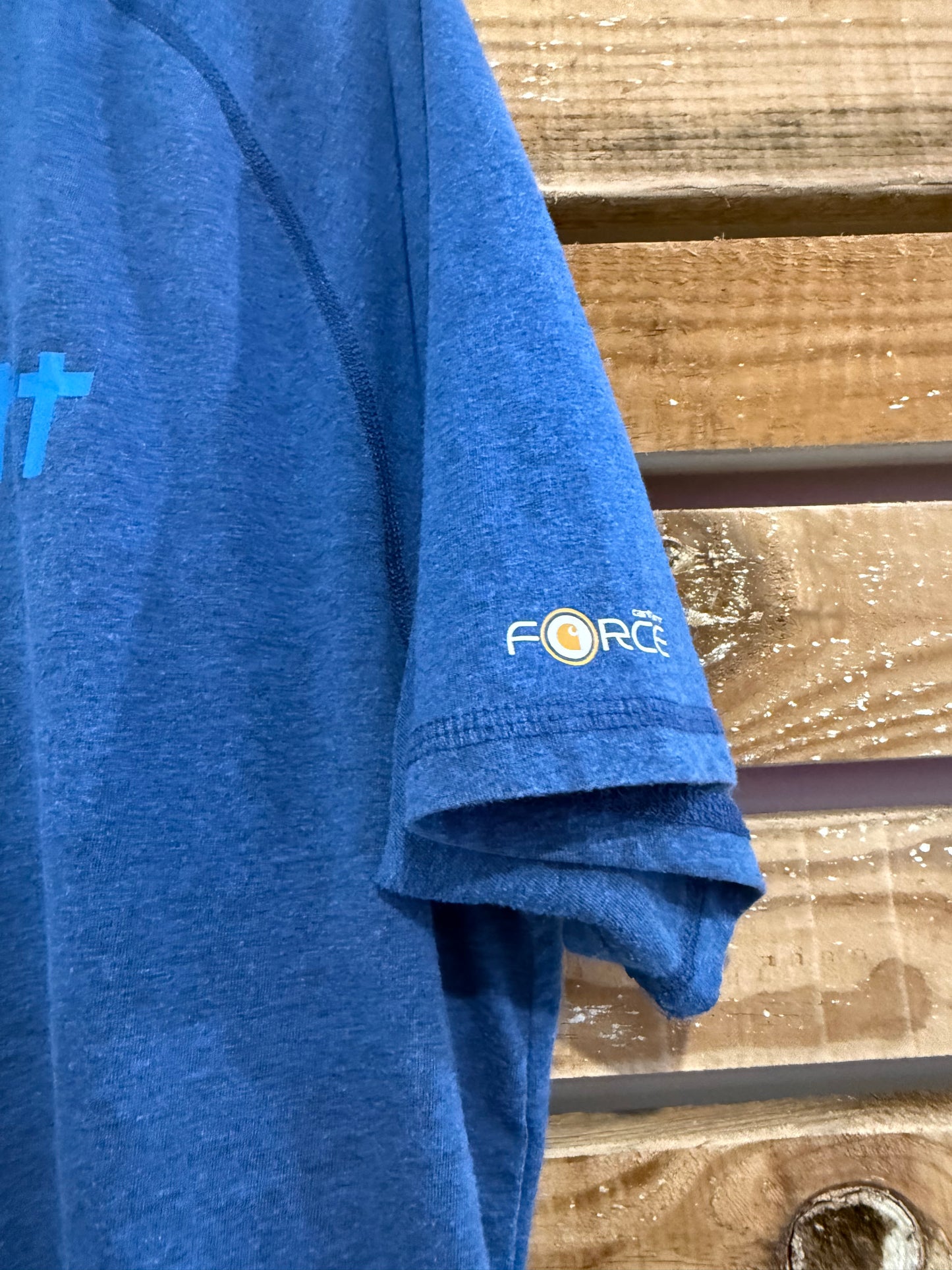 Carhartt spell-out motif t-shirt. Blue. Workwear/ cowboy/ USA. Size Large.