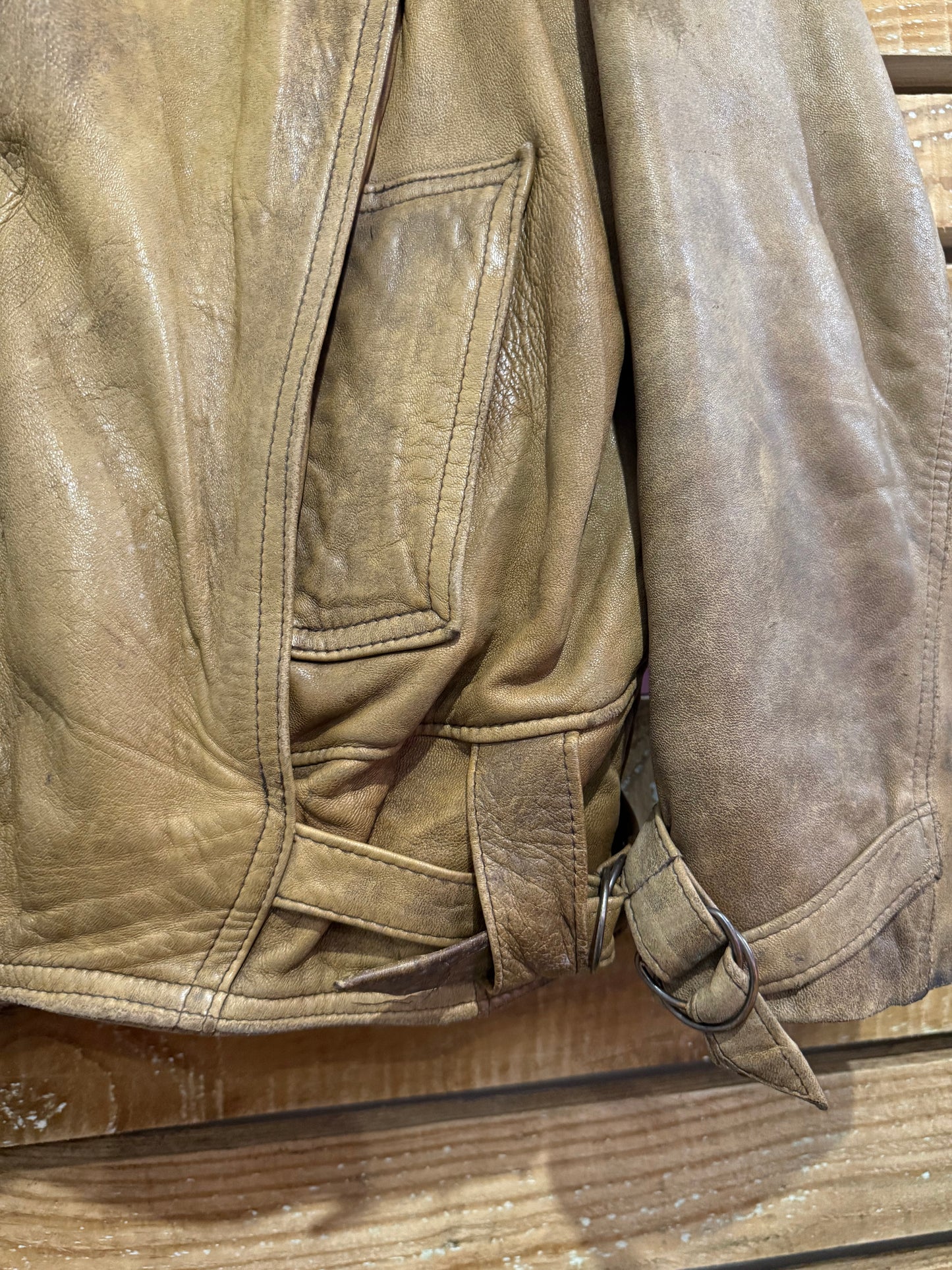 Vintage 90s leather biker bomber/ aviator jacket. Brown. Size XL. Grunge.