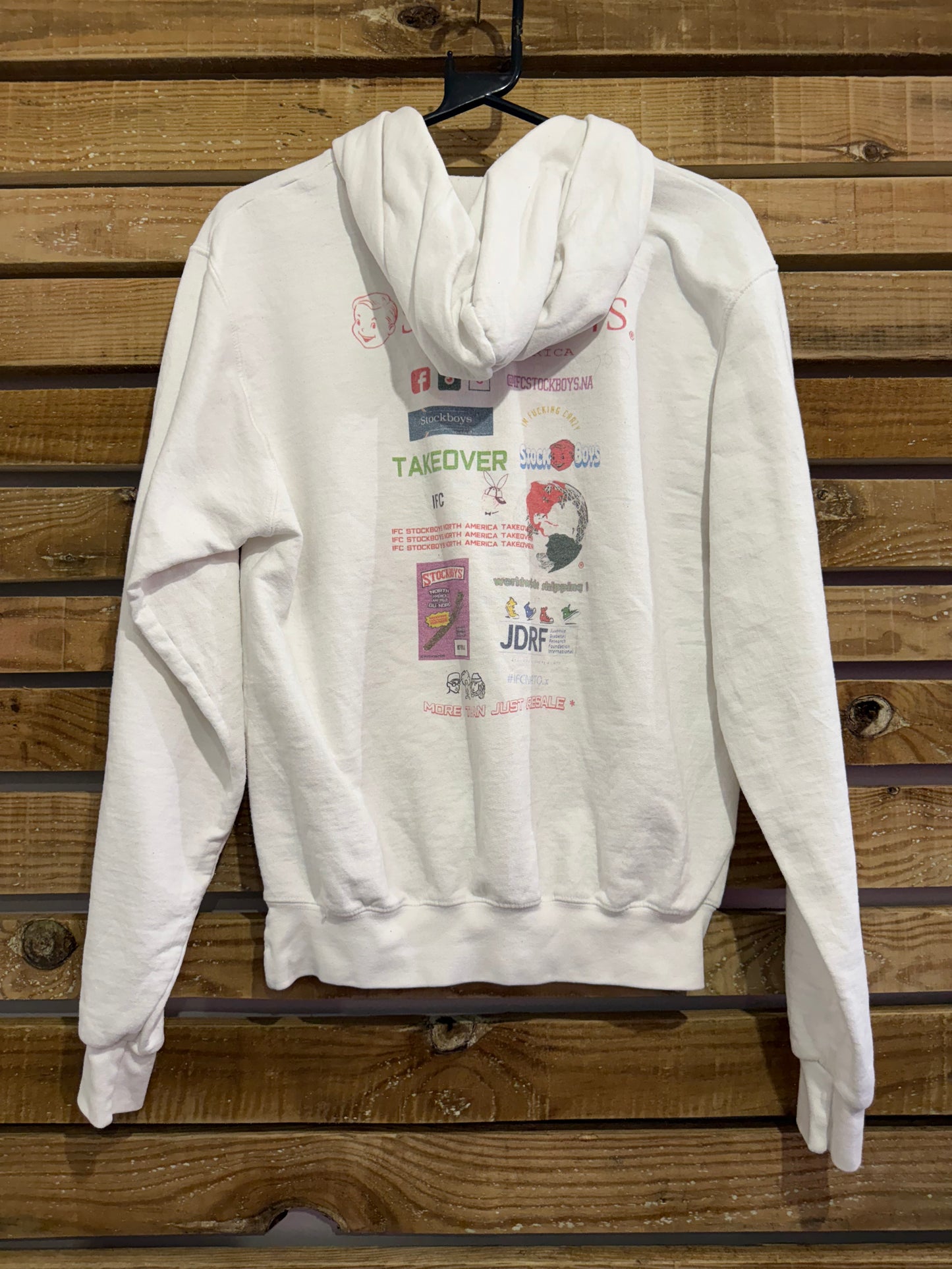 Vintage Y2K Champion Stockboys hoodie/ hooded sweater. White. Size Small.