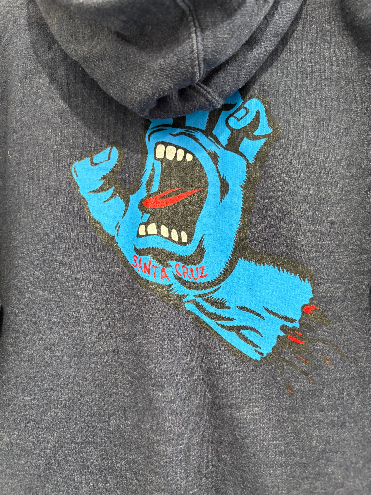 Vintage Y2K Santa Cruz Screaming Hand Skateboard hoodie/ hooded sweater. Blue. Size Small.