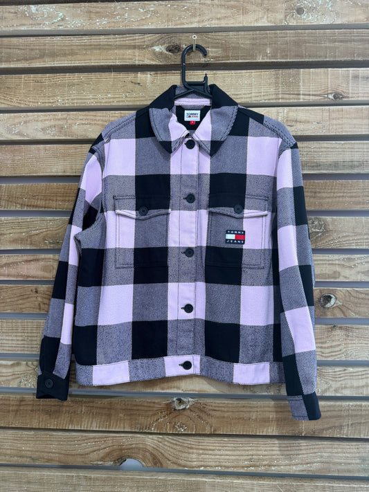 Tommy Hilfiger cropped checked/ plaid button up shirt/ shacket/ jacket. Size Small.