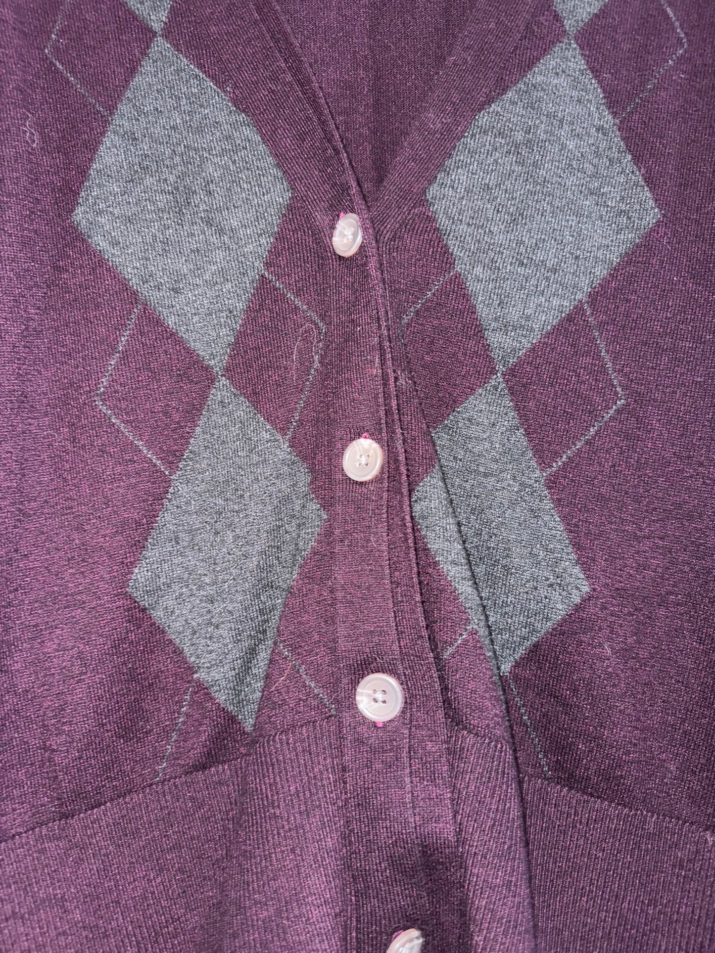 Banana Republic argyle print button up cardigan. Plum. Size Medium.