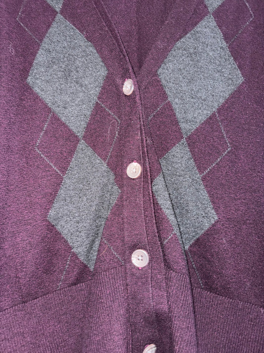 Banana Republic argyle print button up cardigan. Plum. Size Medium.