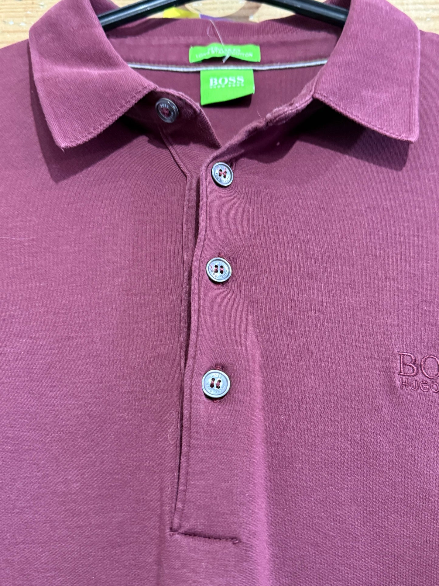 Hugo boss long sleeved polo shirt. Size Medium. Burgundy.