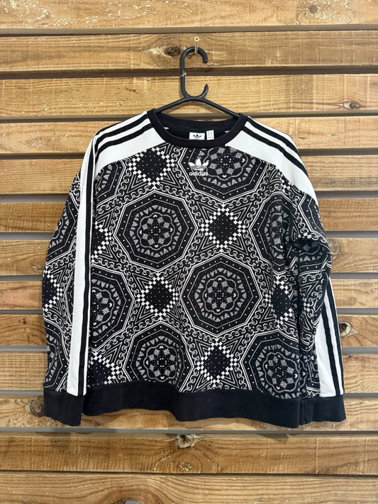 Adidas kaleidoscope print black & white sweater/ sweatshirt. Size UK8