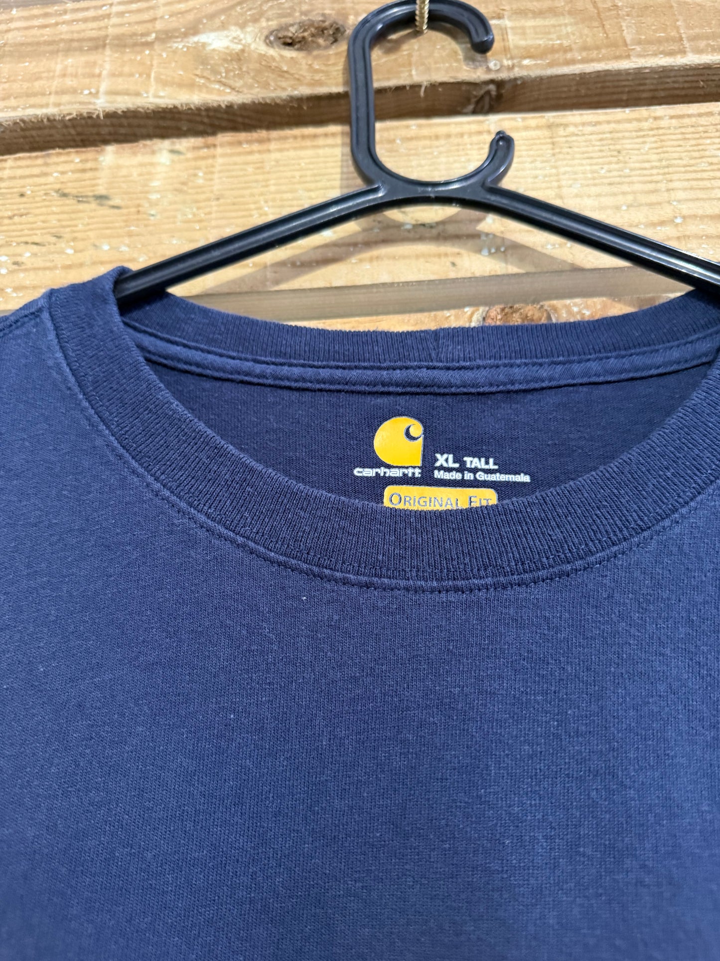 Carhartt long sleeved t-shirt. Spell-out. Navy. Workwear/ cowboy/ USA. Size XL Tall.