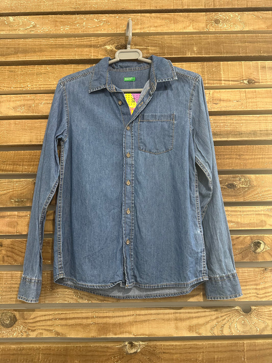 Vintage 90s United Colours of Benetton denim blue shirt. Size XS.