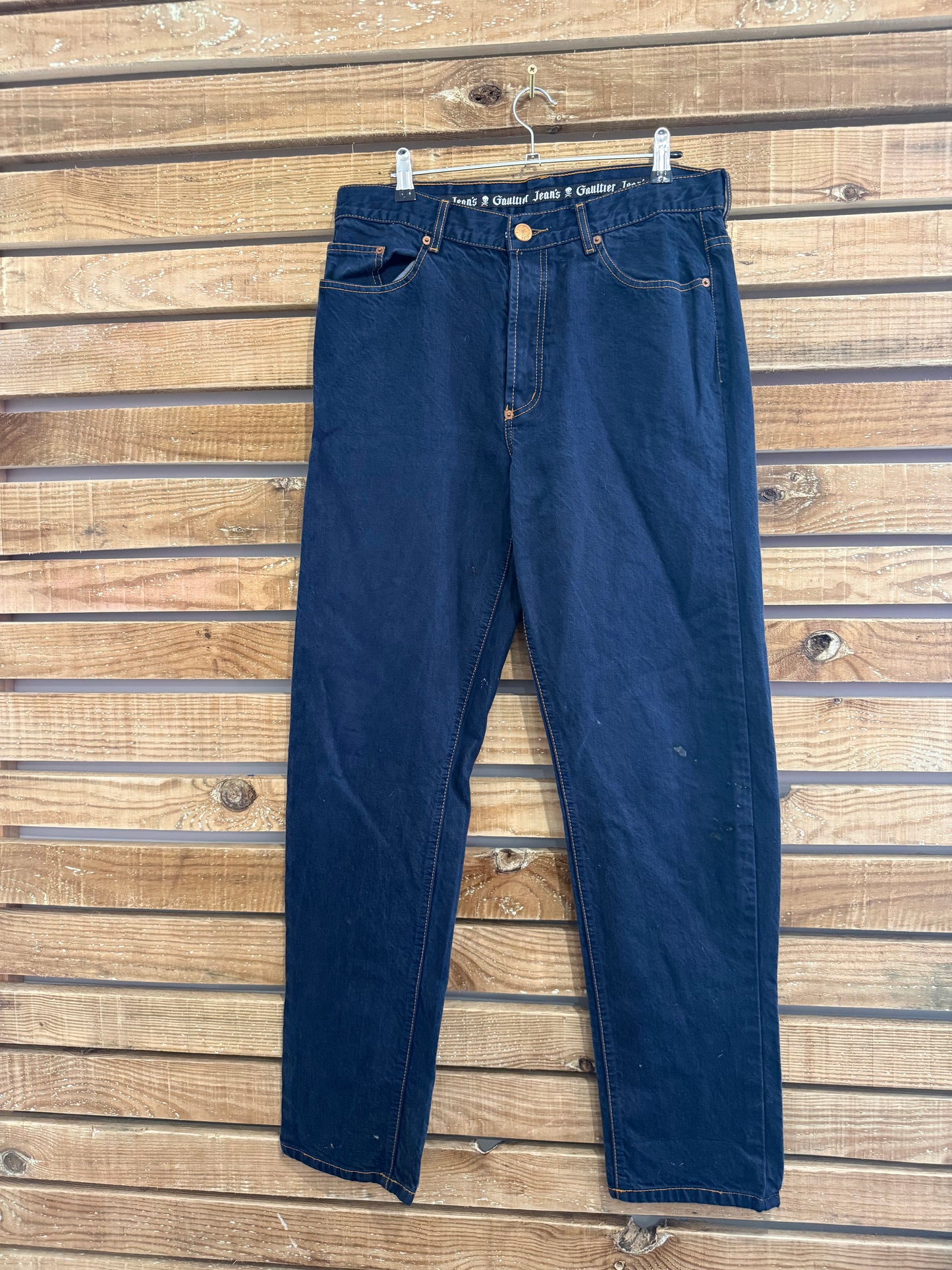 Vintage 90s Jean Paul Gautier Blue/Indigo jeans. Waist 34” leg 32”