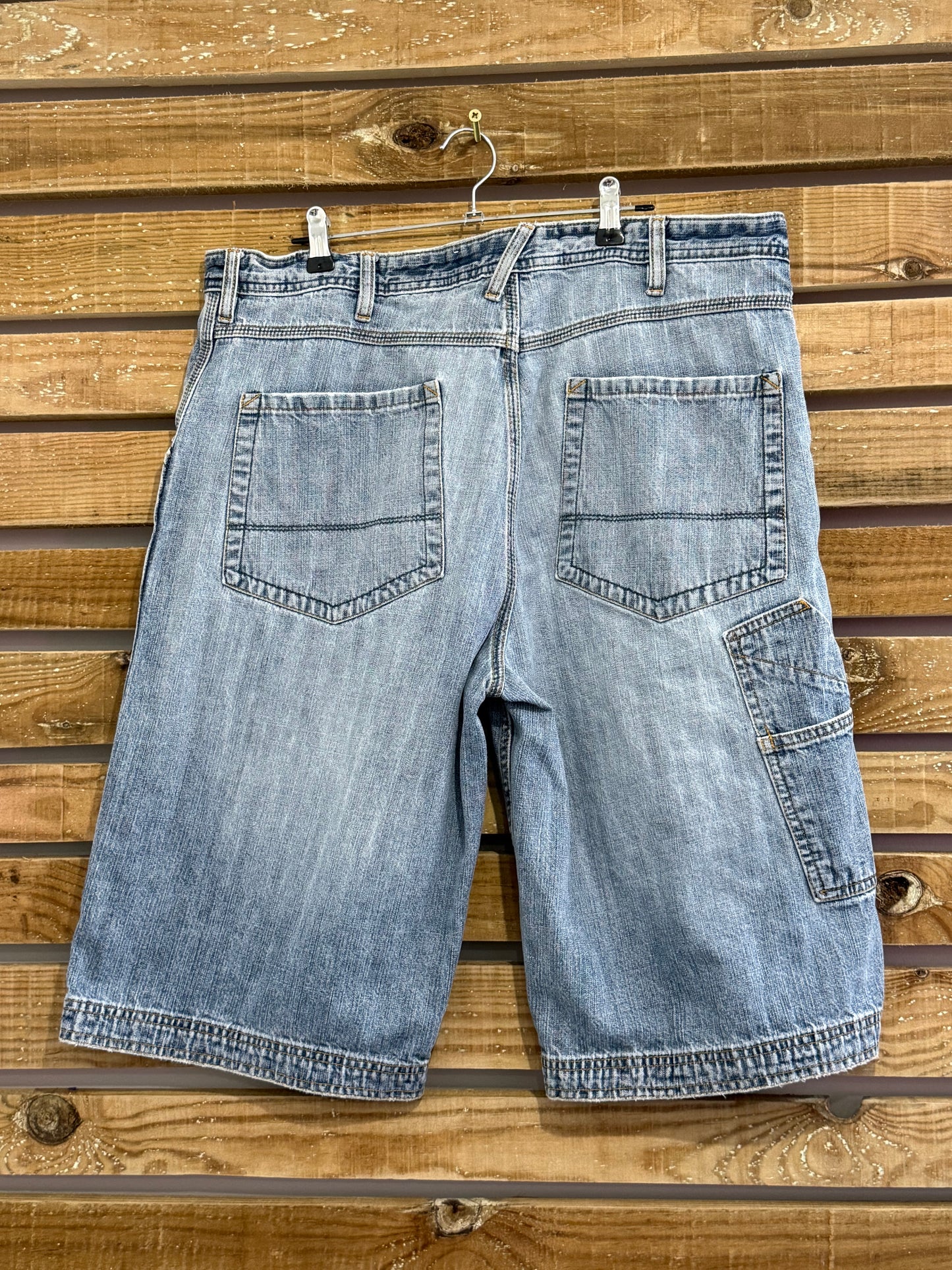 Vintage 90s Up Carpenter blue denim shorts. Jorts. Baggy/ skater. Waist 36”