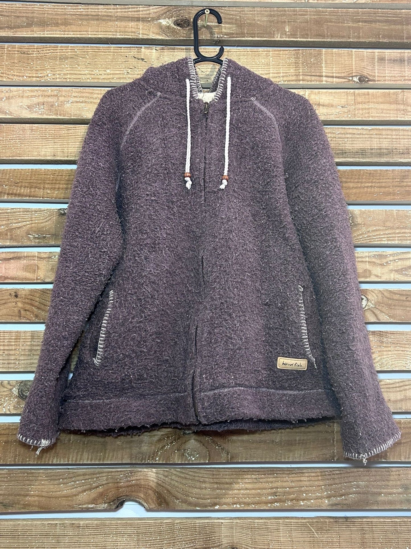 Vintage Y2K Weird Fish hoodie/ hooded sweater. Purple. Size 14.