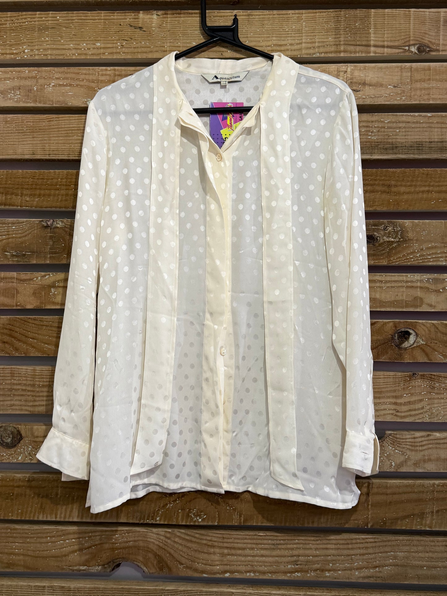 Vintage 80s Aquascutum pussy bow polka dot blouse. Size UK10.