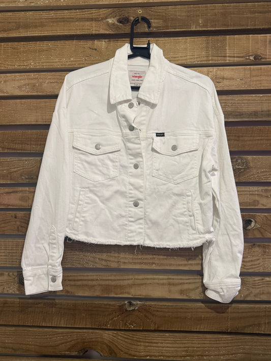 Vintage Y2K Wrangler white denim jacket. Size small. Western/ cowgirl.